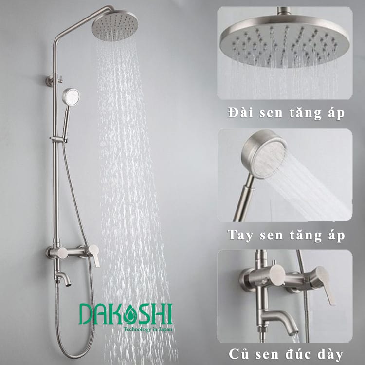 Trọn bộ vòi sen cây tắm đứng tăng áp lực nước Dakoshi DF1026 mạnh hơn so với vòi sen thông thường