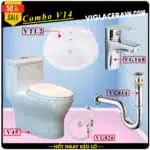 Combo khuyến mãi trọn bộ trọn bộ bồn cầu liền 1 khối Viglacera V45M, vòi xịt vệ sinh VG826, chậu rửa lavabo VTL2, vòi lavabo VG168, vả lavabo VG814
