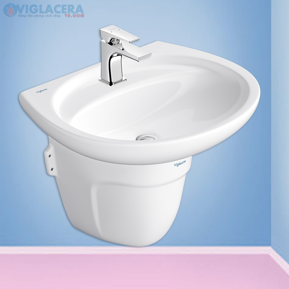 Bộ chậu rửa mặt lavabo treo tường Viglacera BS409 kèm chân đỡ nhỏ gọn BS502