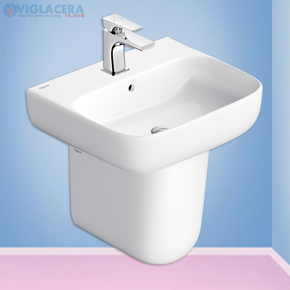 Bộ chậu rửa mặt lavabo treop tường Viglacera V23 kèm chân đỡ treo tưởng nhỏ gọn, vững chắc.