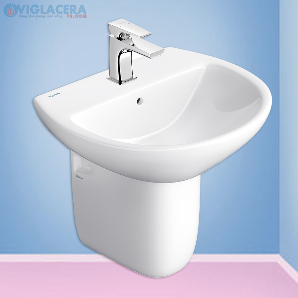 Bộ chậu rửa mặt lavabo treop tường Viglacera V36 kèm chân đỡ treo tưởng nhỏ gọn, vững chắc.