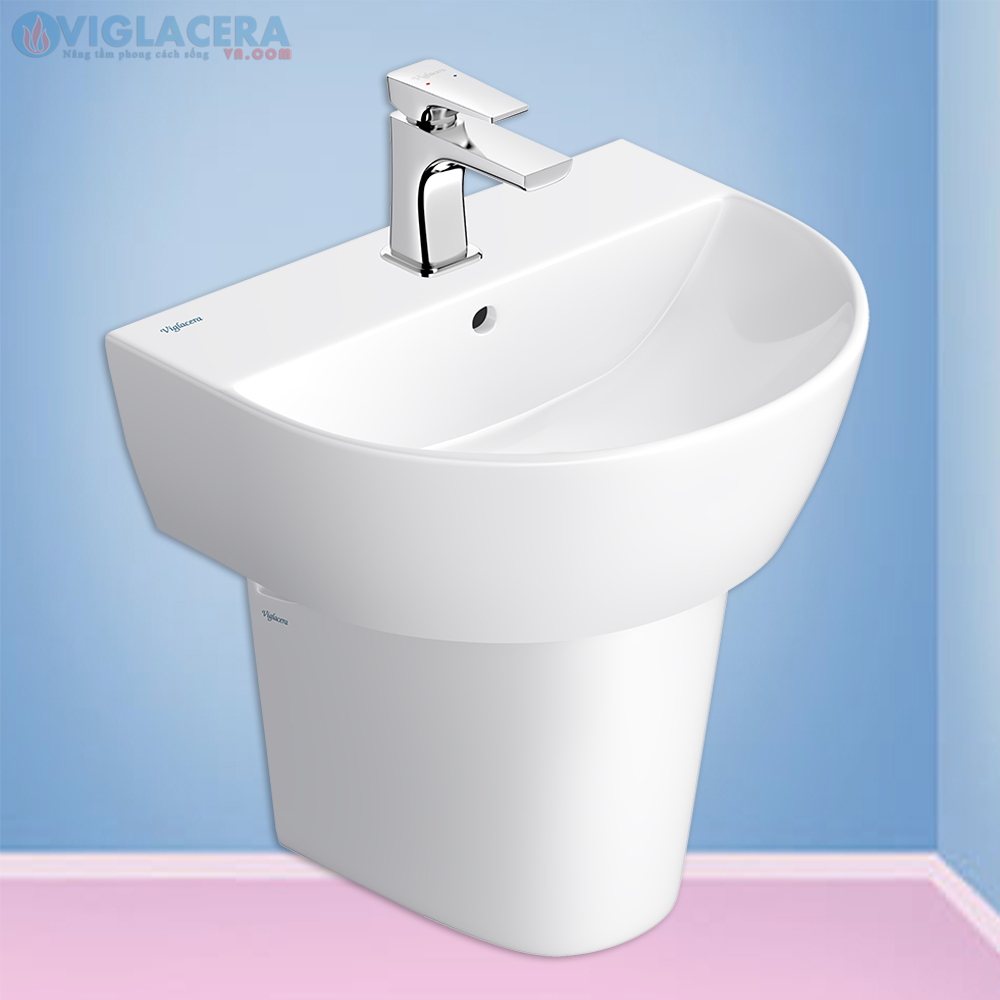 Bộ chậu rửa mặt lavabo treop tường Viglacera V37 kèm chân đỡ treo tưởng nhỏ gọn, vững chắc.