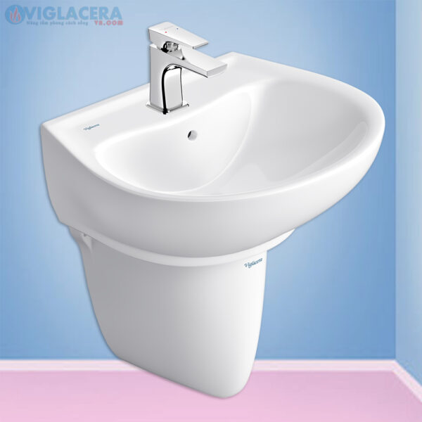 Bộ chậu rửa mặt lavabo treop tường Viglacera V39 kèm chân đỡ treo tưởng nhỏ gọn, vững chắc.