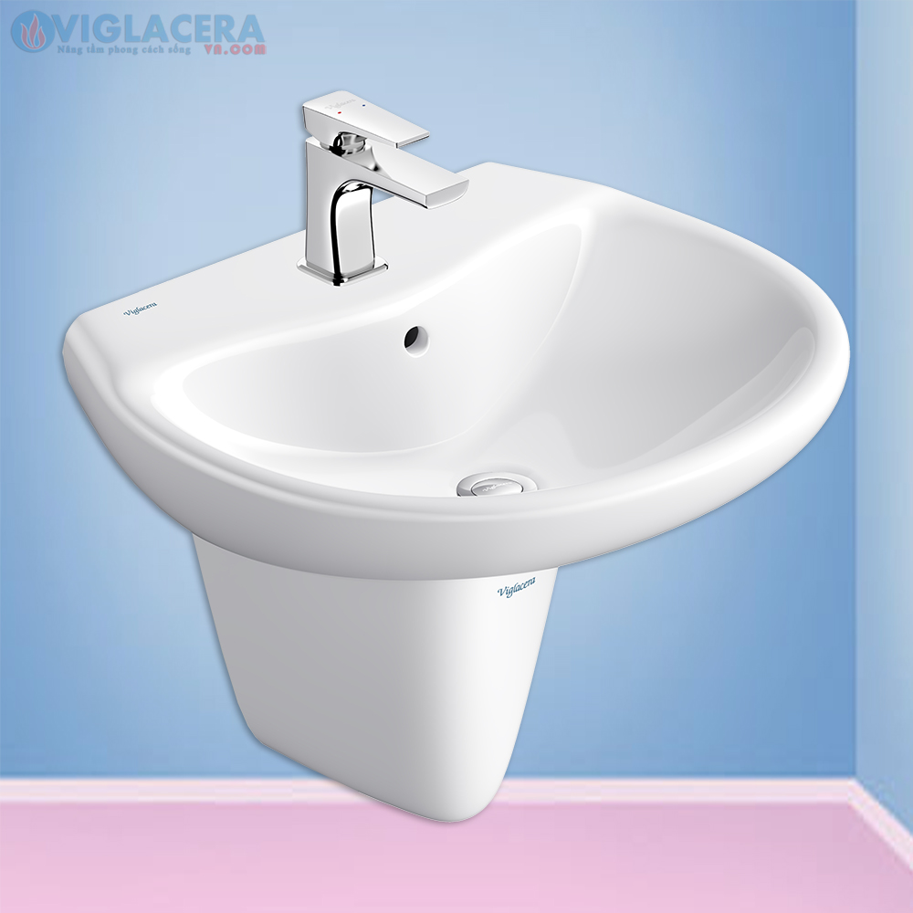 Bộ chậu rửa mặt lavabo treop tường Viglacera Vi5 kèm chân đỡ treo tưởng nhỏ gọn, vững chắc.