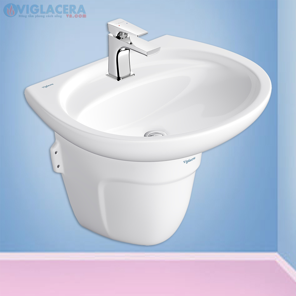 Bộ chậu rửa mặt lavabo treop tường Viglacera VTL2 kèm chân đỡ treo tường BS503 nhỏ gọn, vững chắc.