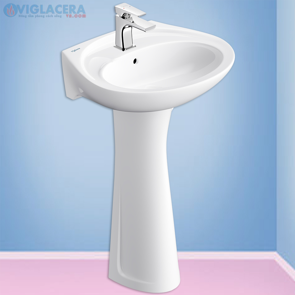 Bộ chậu rửa mặt lavabo treop tường Viglacera VTL2 kèm chân đỡ đặt sàn Vi1T vững chắc.