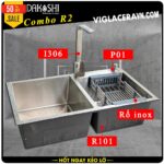 Combo khuyến mãi trọn gói chậu rửa chén bát inox Dakoshi R101 (8245L), vòi rửa chén inox nóng lạnh I306, Bình xà bông P01