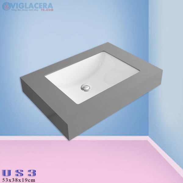 Chậu rửa mặt lavabo âm bàn đá Viglacera US3 chính hãng giá rẻ, men Nano kháng khuẩn