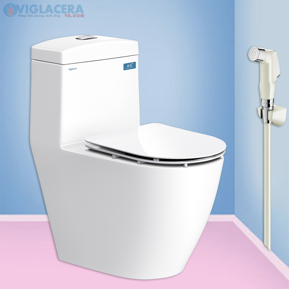 Bồn cầu, bệt vệ sinh két liền 1 khối Viglacera V199 nắp V867 chính hãng giá rẻ, xả xoáy, men Nano kháng khuẩn