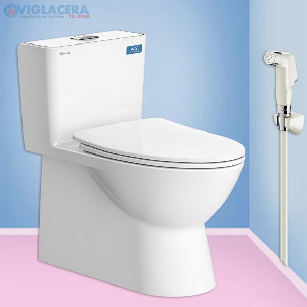 Bồn cầu, bệt vệ sinh két liền 1 khối Viglacera V808 chính hãng giá rẻ, xả xoáy, men Nano kháng khuẩn