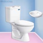 Bồn cầu, bệt vệ sinh két rời 2 khối Viglacera VT18M nắp V1102 chính hãng giá rẻ, xả xoáy, men Nano kháng khuẩn tặng lavabo VTL2