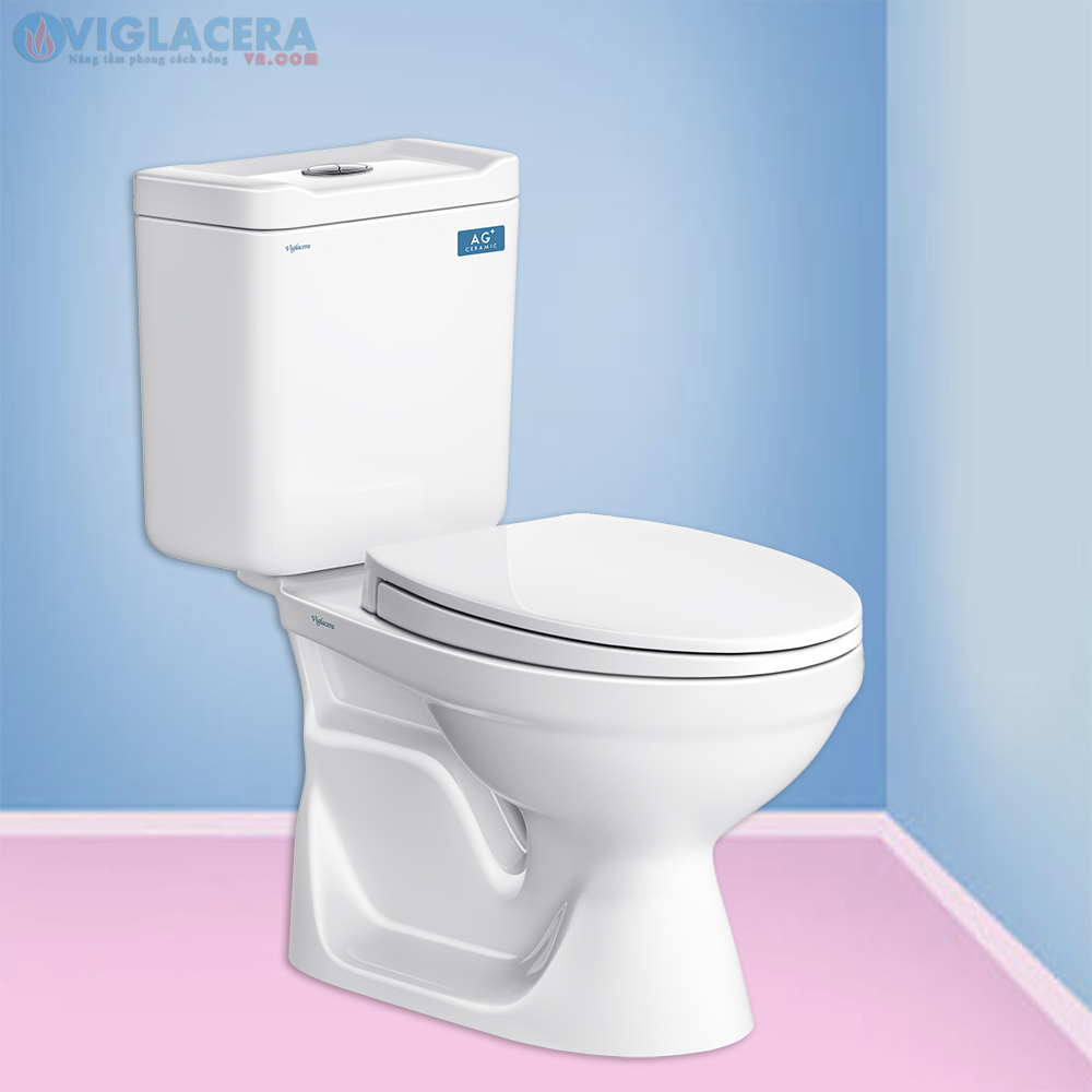 Bồn cầu, bệt vệ sinh két rời 2 khối Viglacera VT18M nắp đóng êm V116 chính hãng giá rẻ, xả xoáy, men Nano kháng khuẩn tặng lavabo VTL2