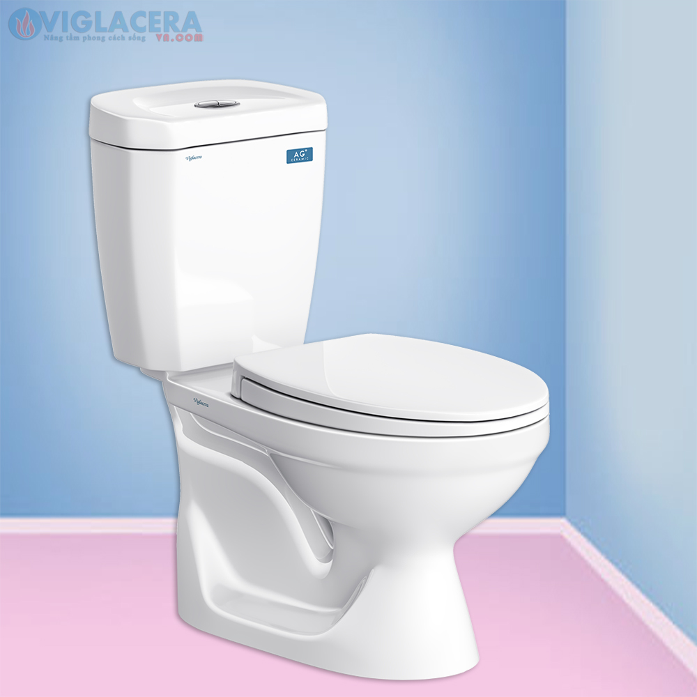Bồn cầu, bệt vệ sinh két rời 2 khối Viglacera Vi88 nắp đóng êm V116 chính hãng giá rẻ, xả xoáy, men Nano kháng khuẩn tặng lavabo VTL2
