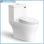 Bồn cầu két liền 1 khối Viglacera V45 chính hãng xả xoáy hút đẩy men Nanno Titan kháng khuẩn nắp bệ ngồi đóng êm