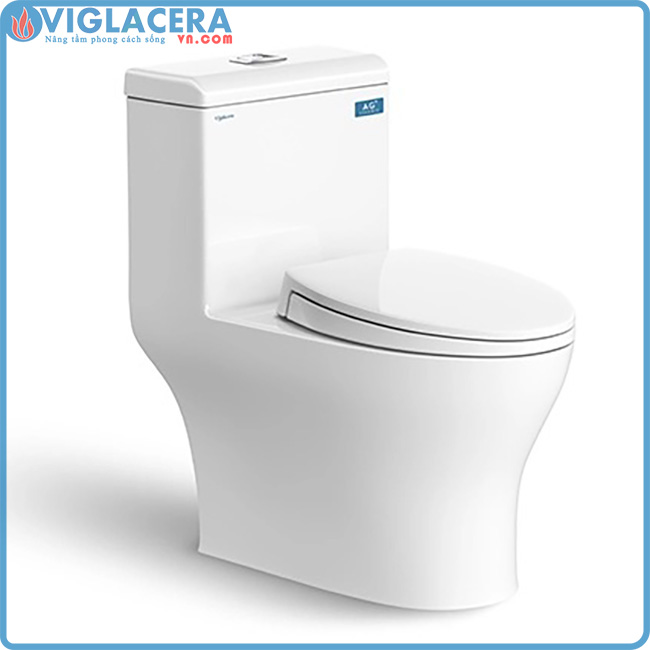 Bồn cầu két liền 1 khối Viglacera V45 chính hãng xả xoáy hút đẩy men Nanno Titan kháng khuẩn nắp bệ ngồi đóng êm