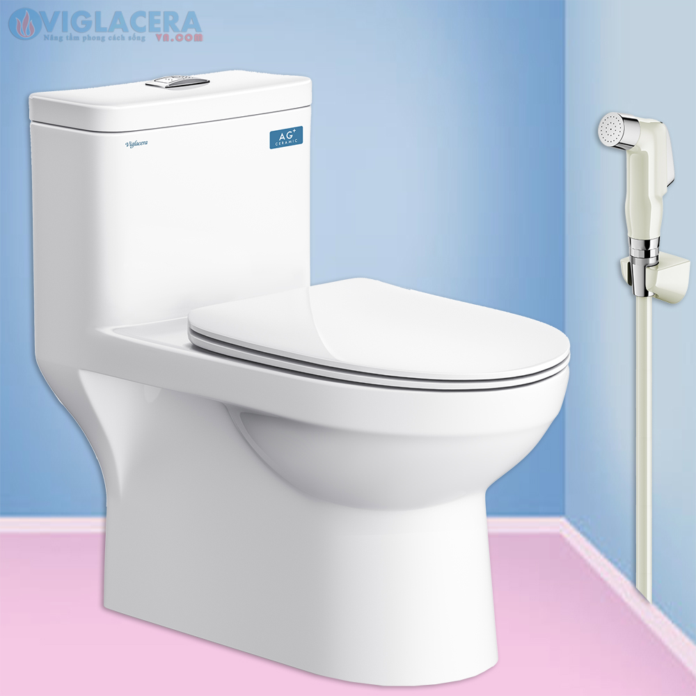 Bồn cầu, bệt vệ sinh két liền 1 khối Viglacera MK2 nắp V79.687 chính hãng giá rẻ, xả xoáy, men Nano kháng khuẩn