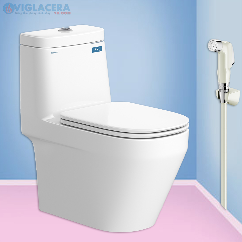 Bồn cầu, bệt vệ sinh két liền 1 khối Viglacera V68 nắp V867 chính hãng giá rẻ, xả xoáy, men Nano kháng khuẩn