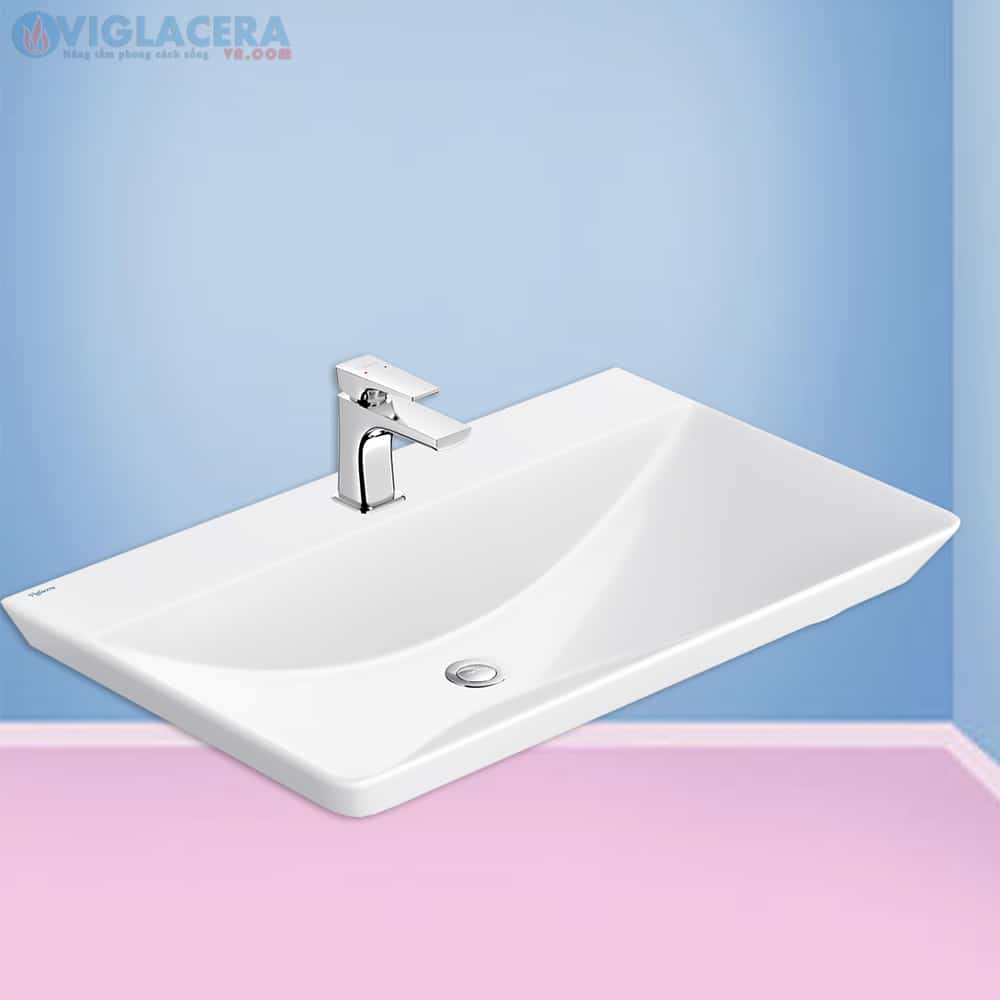 Bộ chậu rửa mặt lavabo đặt bàn Viglacera CB68, men nano titan kháng khuẩn