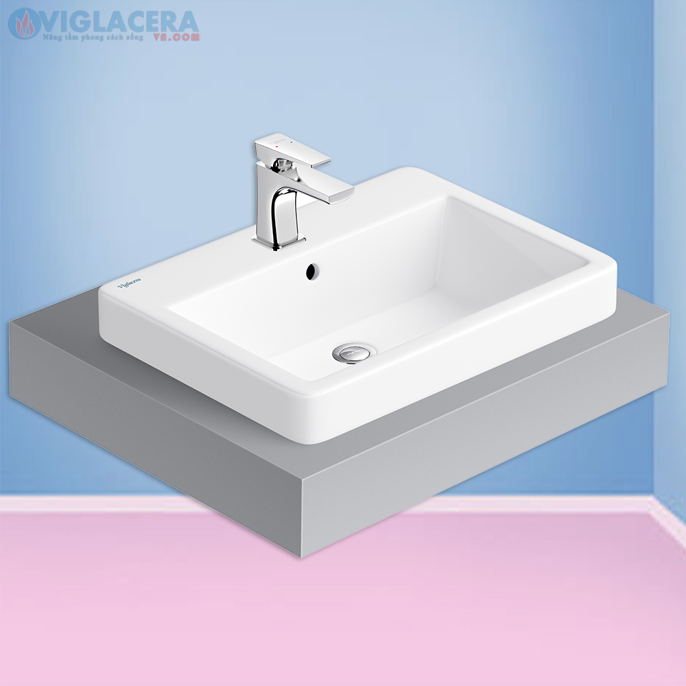 Bộ chậu rửa mặt lavabo đặt bàn Viglacera V29, men nano titan kháng khuẩn