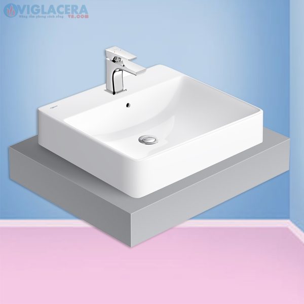 Bộ chậu rửa mặt lavabo đặt bàn Viglacera V42M, men nano titan kháng khuẩn