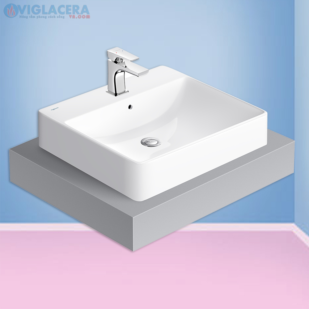 Bộ chậu rửa mặt lavabo đặt bàn Viglacera V42M, men nano titan kháng khuẩn