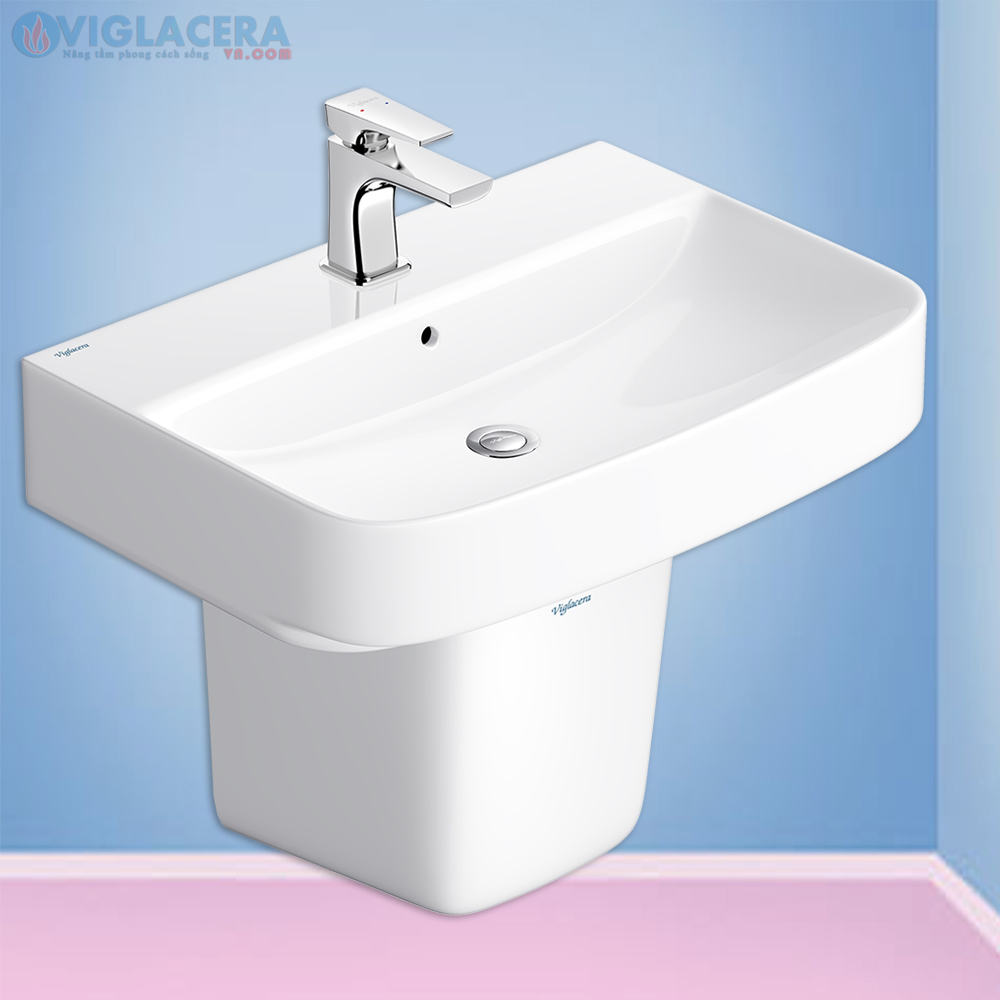 Bộ chậu rửa mặt lavabo treop tường Viglacera V58 (CD58) kèm chân đỡ treo tưởng nhỏ gọn, vững chắc.