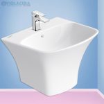 Bộ chậu rửa mặt lavabo treop tường liền khối Viglacera V64 kèm chân đỡ treo tưởng nhỏ gọn, vững chắc.