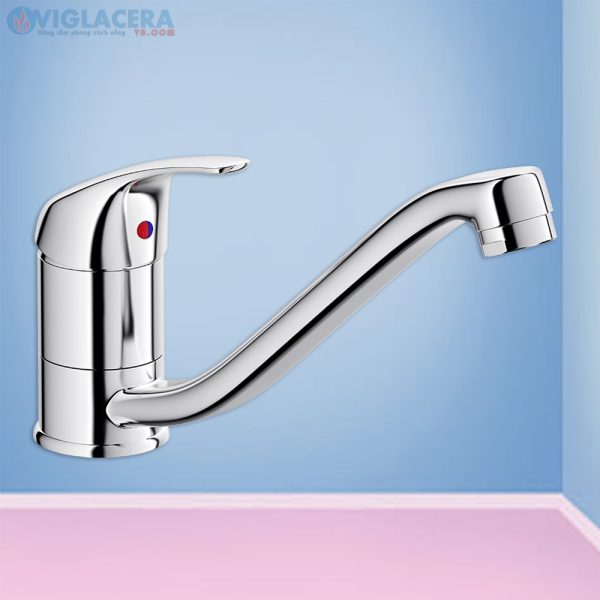 Vòi chậu rửa chén bát nóng lạnh Viglacera VG714 loại vòi chậu rửa gắn tường đầu vòi lò xo cần bẻ đa năng