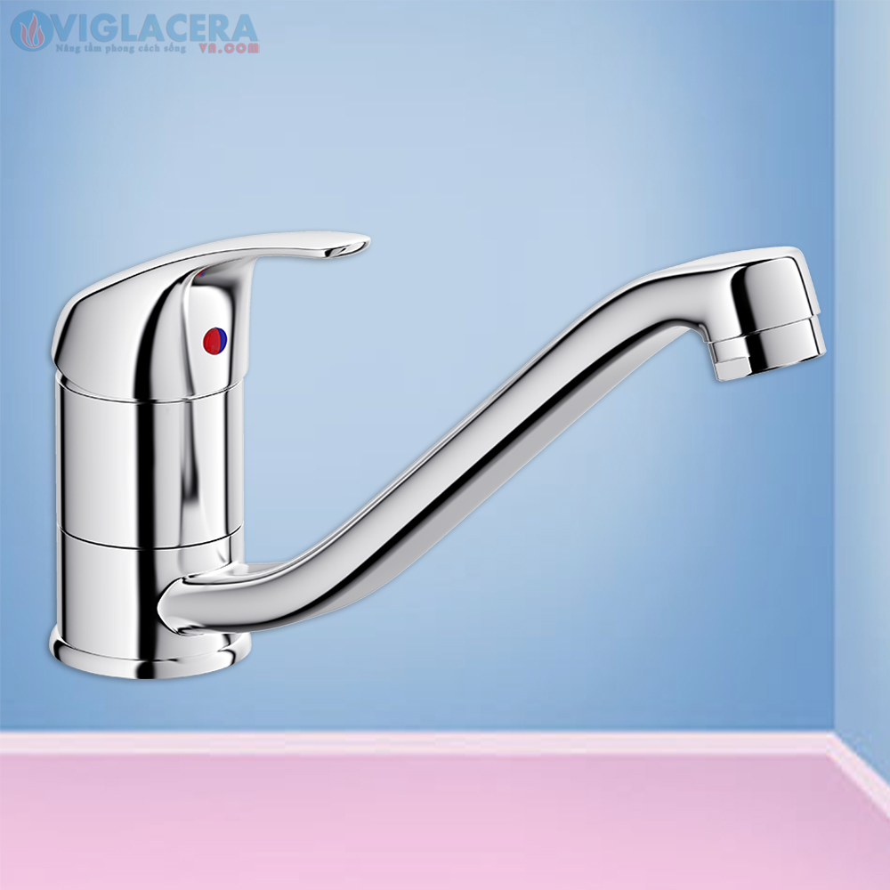 Vòi chậu rửa chén bát nóng lạnh Viglacera VG714 loại vòi chậu rửa gắn tường đầu vòi lò xo cần bẻ đa năng